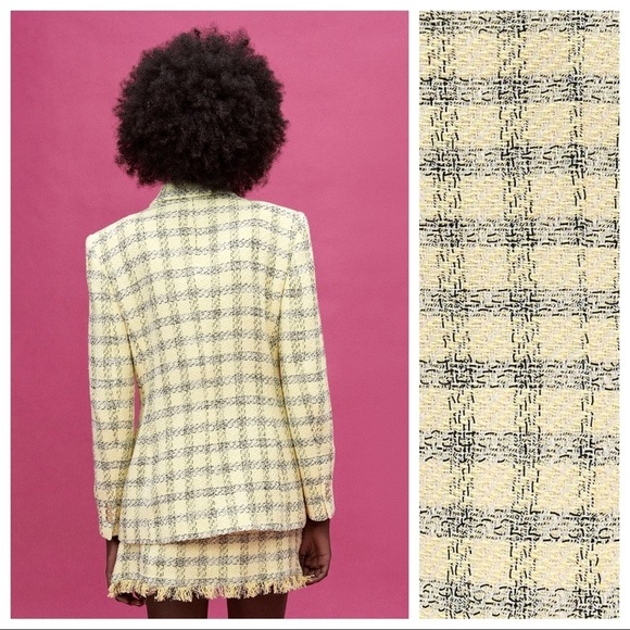 NWT. Zara Yellow/Black Textured Plaid Double Breasted Blazer. Size S. - Picture 4 of 11